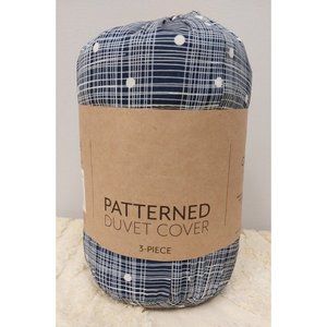 Patterned Duvet Cover Set 3pcs King/Cal King Blue/White